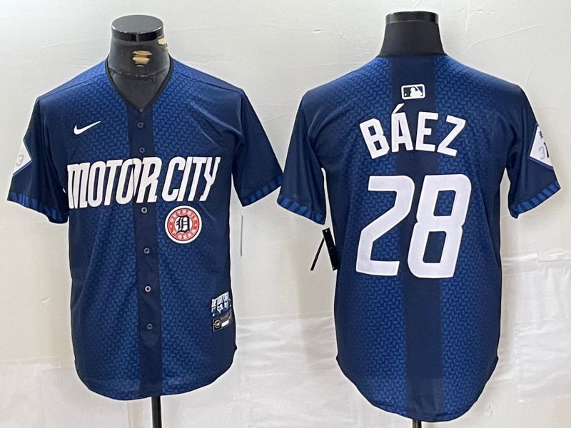 Men Detroit Tigers 28 Baez Blue City Edition Nike 2024 MLB Jersey style 3